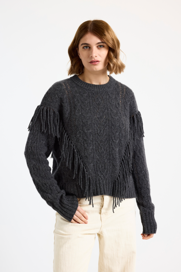 CABLE FRINGED CREW