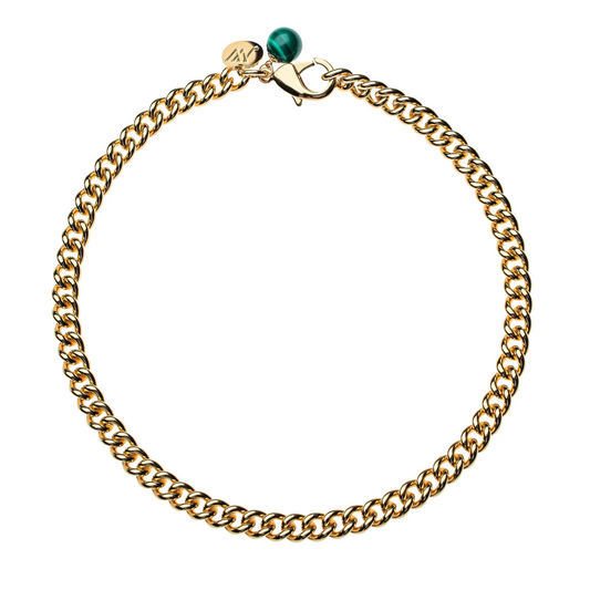 JW PETITE CURB CHAIN WITH MALACHITE BEAD 18"