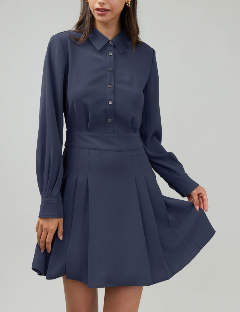 BUTTON DOWN PLEATED DRESS