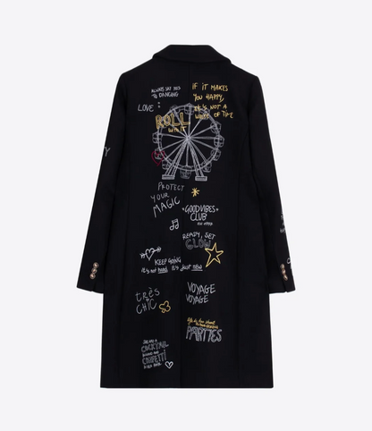 BLACK COAT WITH EMB GRAPHICS