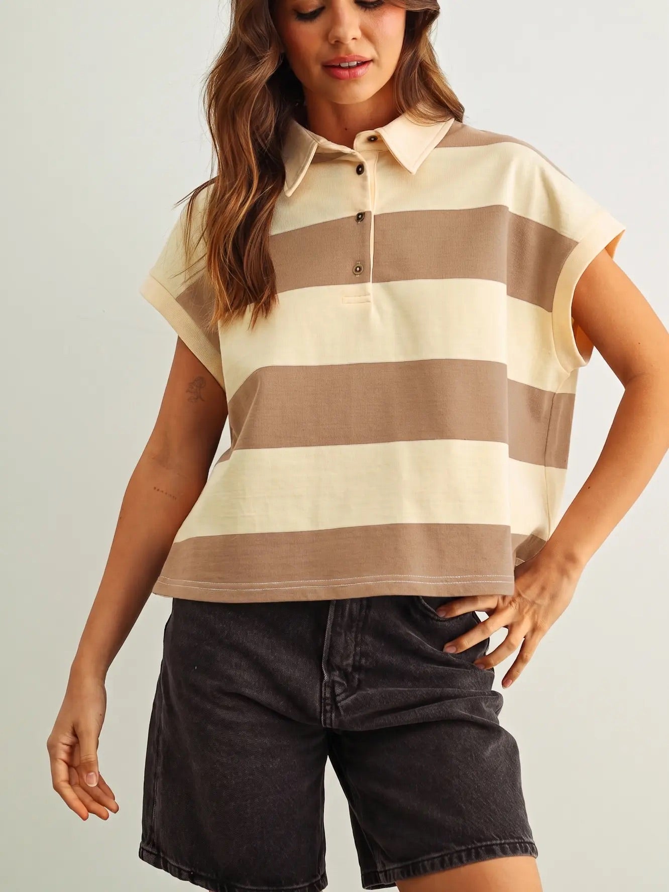 WIDE STRIPE  LONG SLEEVE POLO SHIRT