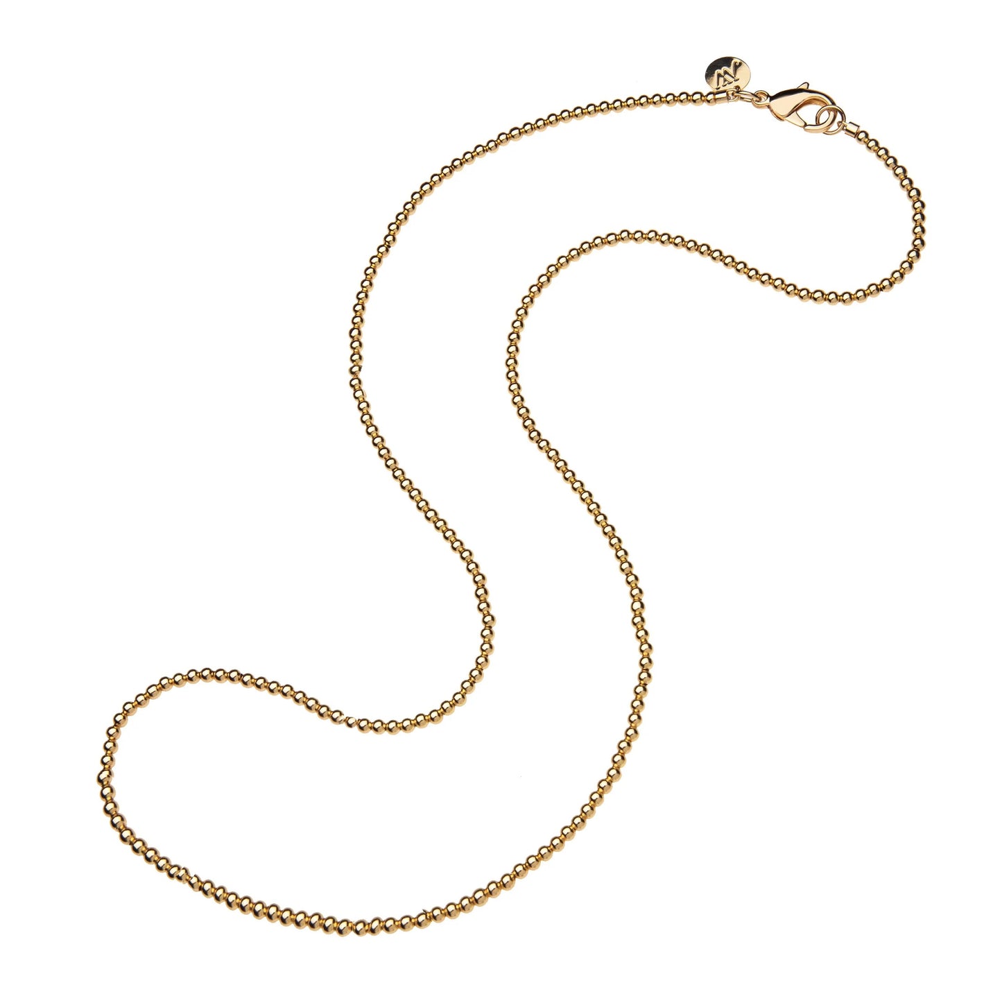 Gold chain necklace on a white background