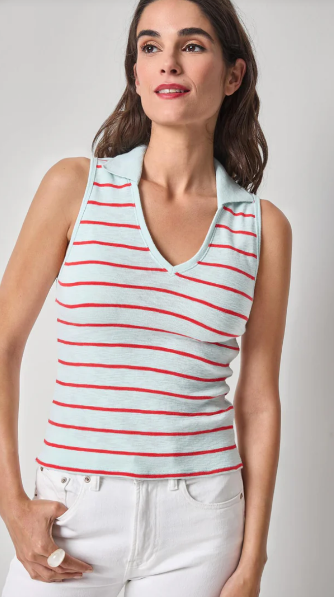 STRIPED SLEEVELESS COLLARD TOP