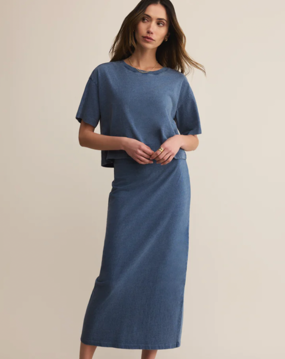 GAIL JERSEY DENIM MIDI SKIRT