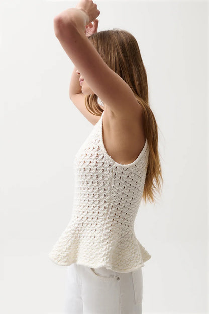 ANA PEPLUM OPENWORK SWEATER TANK