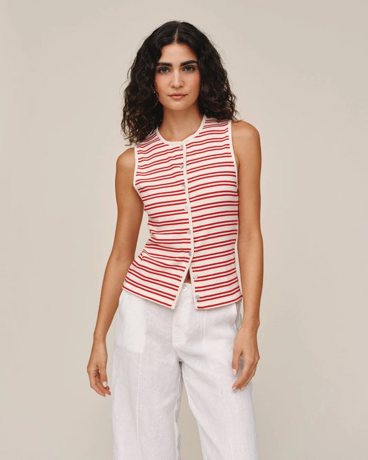 SLEEVELESS FITTED BUTTON DOWN TOP