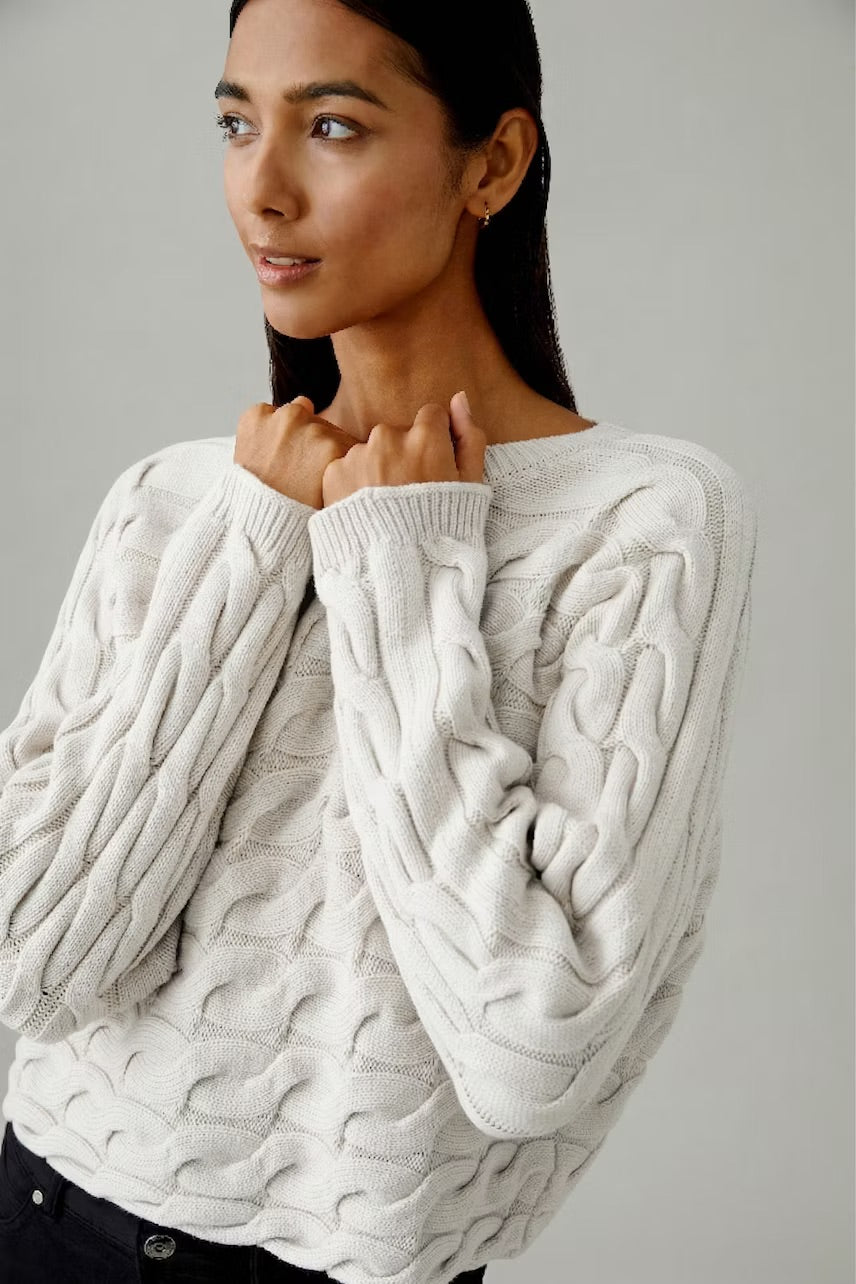 OUI CREWNECK CABLE KNIT PULLOVER SWEATER