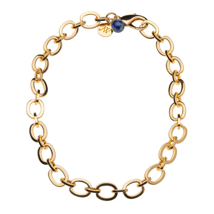 JW CHUNKY LINK CHAIN WITH LAPIS BEAD - 18" GOLD