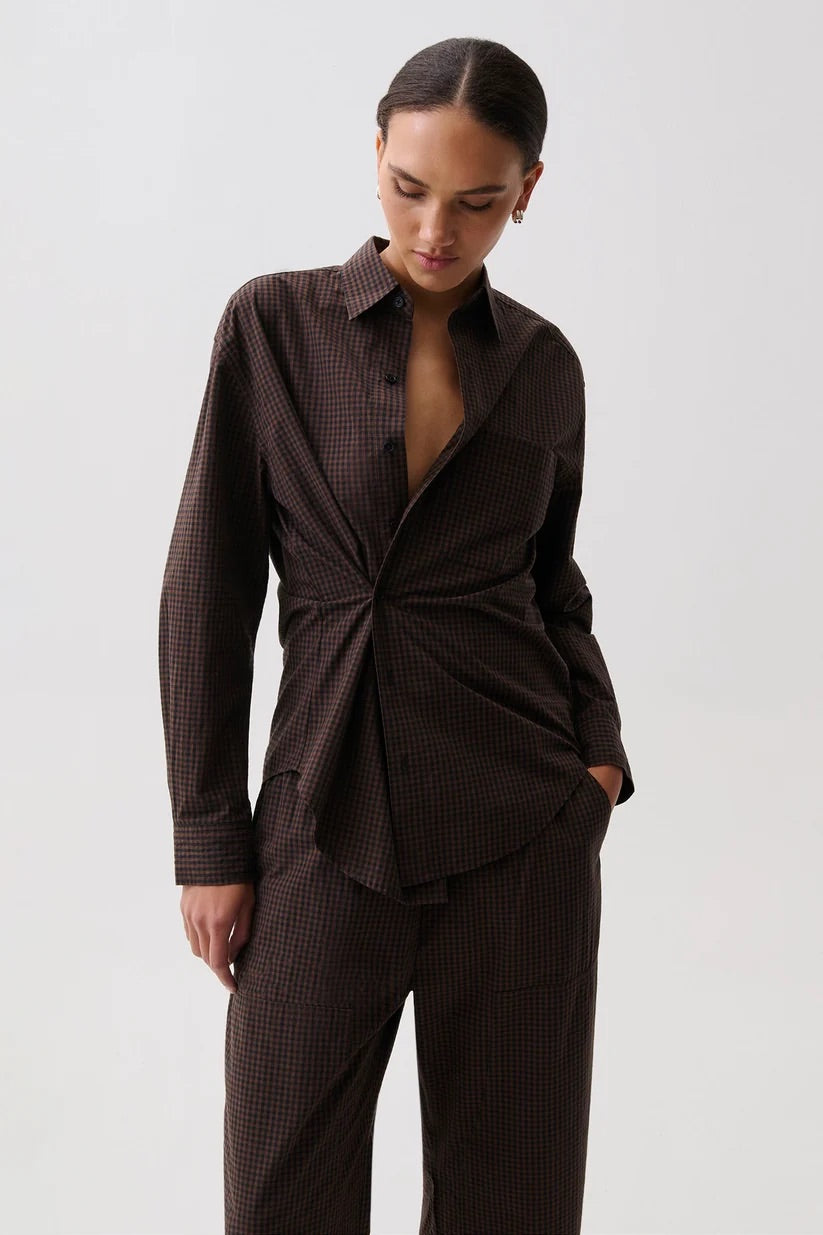 MILA LONG SLEEVE BUTTON DOWN WRAP TOP