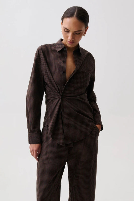MILA LONG SLEEVE BUTTON DOWN WRAP TOP