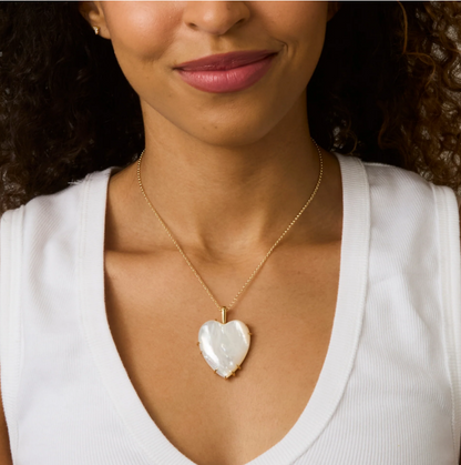 JW LOVE CARRY YOUR HEART PENDANT MOP 16-18"CLASSIC ROLO