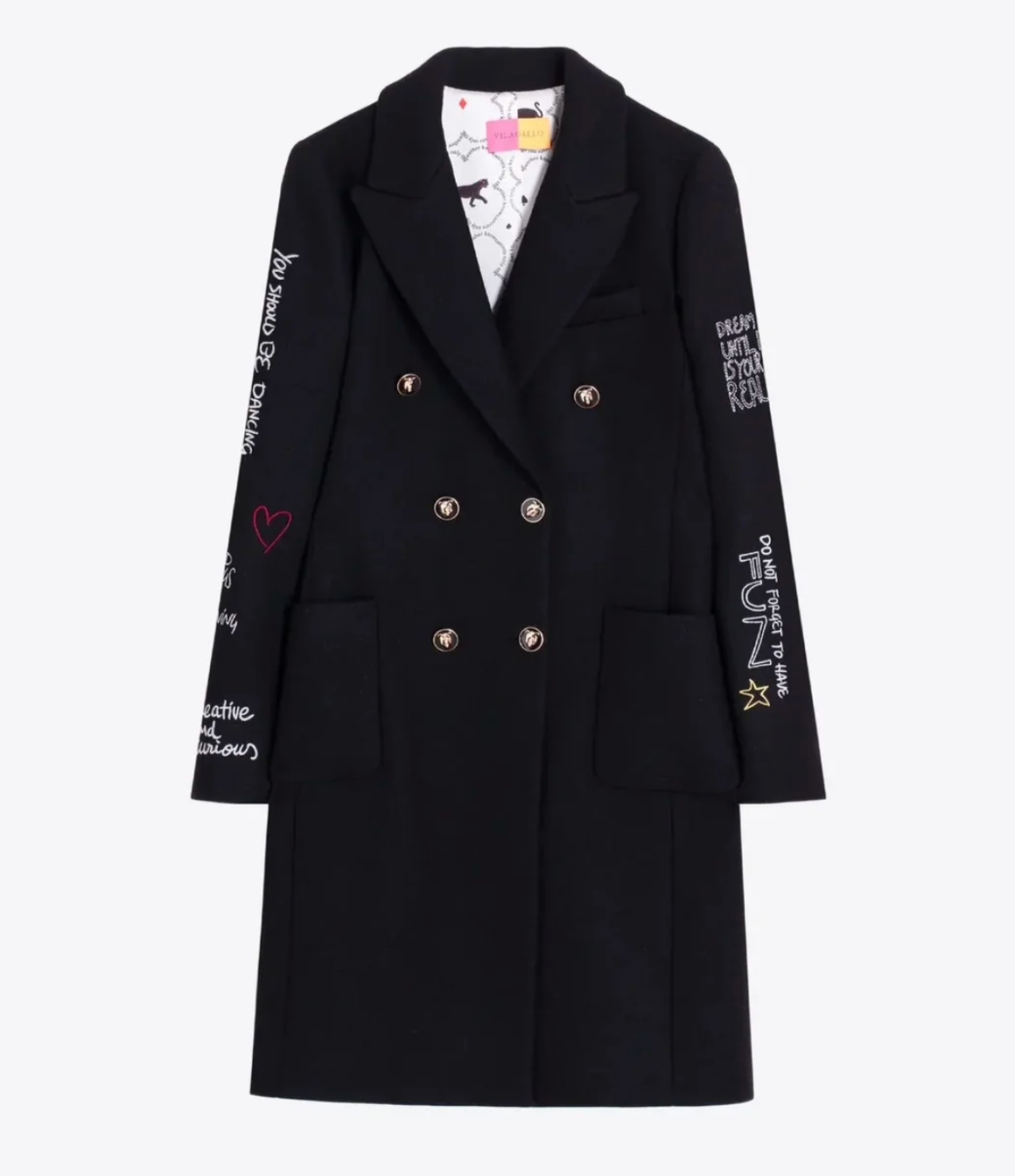 BLACK COAT WITH EMB GRAPHICS