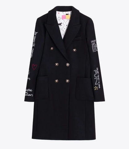 BLACK COAT WITH EMB GRAPHICS