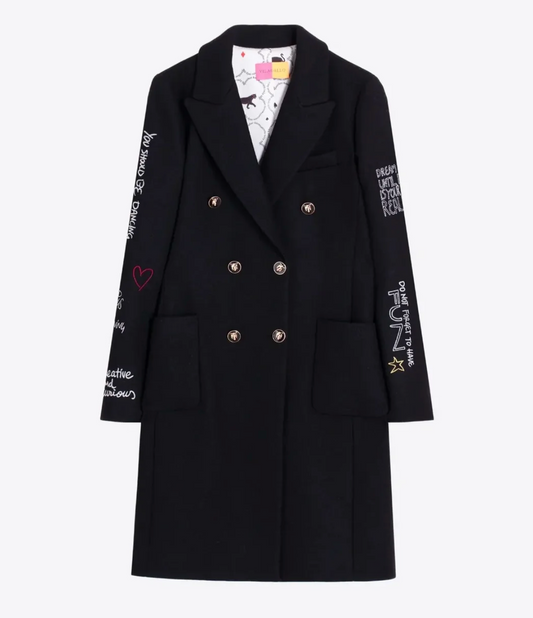 BLACK COAT WITH EMB GRAPHICS