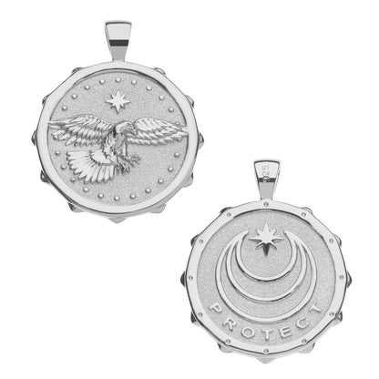 JW PROTECT EAGLE ORIGINAL PENDANT COIN  SILVER- 16"-18" ROLO CHAIN