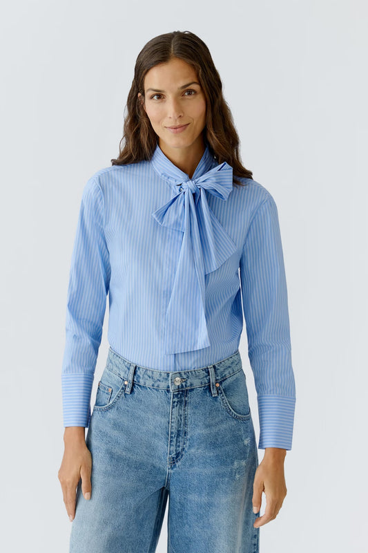 OUI BLUE WHITE BLOUSE WITH TIE
