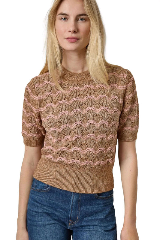 SHORT SLEEVE MULITSTITCH PULLOVER SWEATER