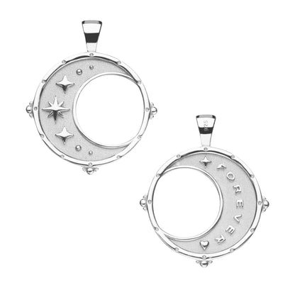 JW FOREVER MOON AND BACK PENDANT SILVER COIN 16-18" ROLO CHAIN