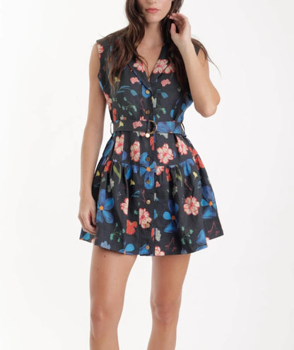 Woman wearing a floral dress on a white background