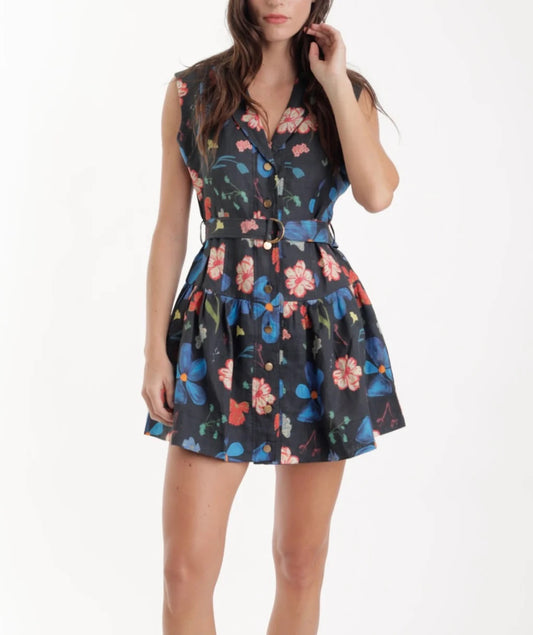 Woman wearing a floral dress on a white background