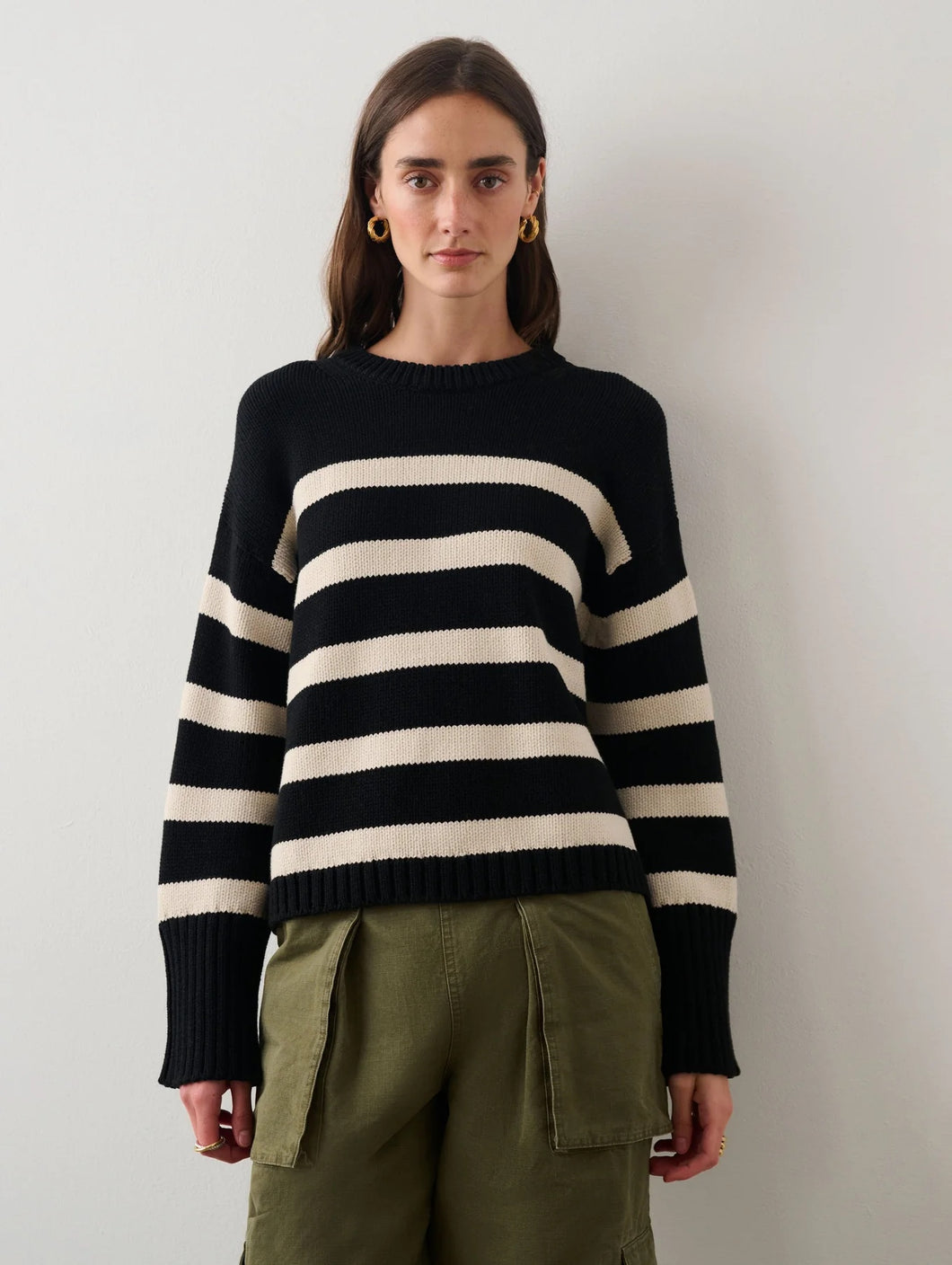 CORE SPUN COTTON STRIPED CREWNECK