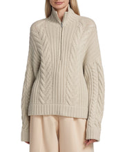 Load image into Gallery viewer, WOOL CASHMERE OPEN BACK CABLE QUARTER ZIP

